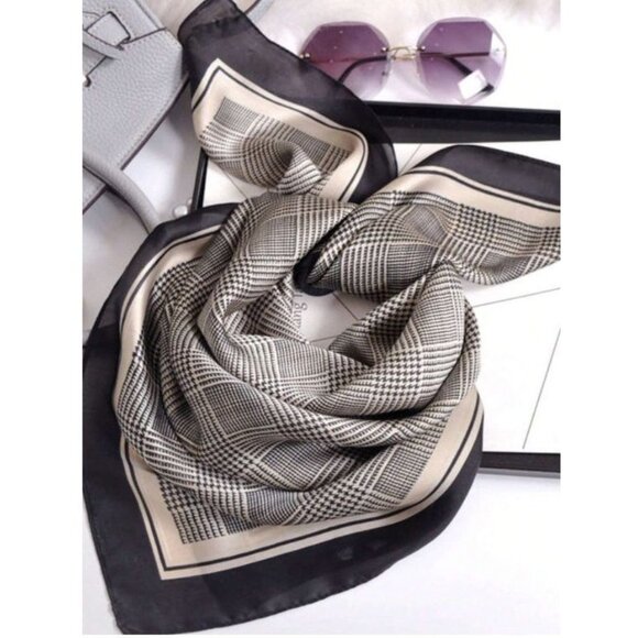 Unbranded Accessories - ✨Elegant Bandana Square Scarf Silky Satin Soft BLACK Beige Luxurious accessory✨